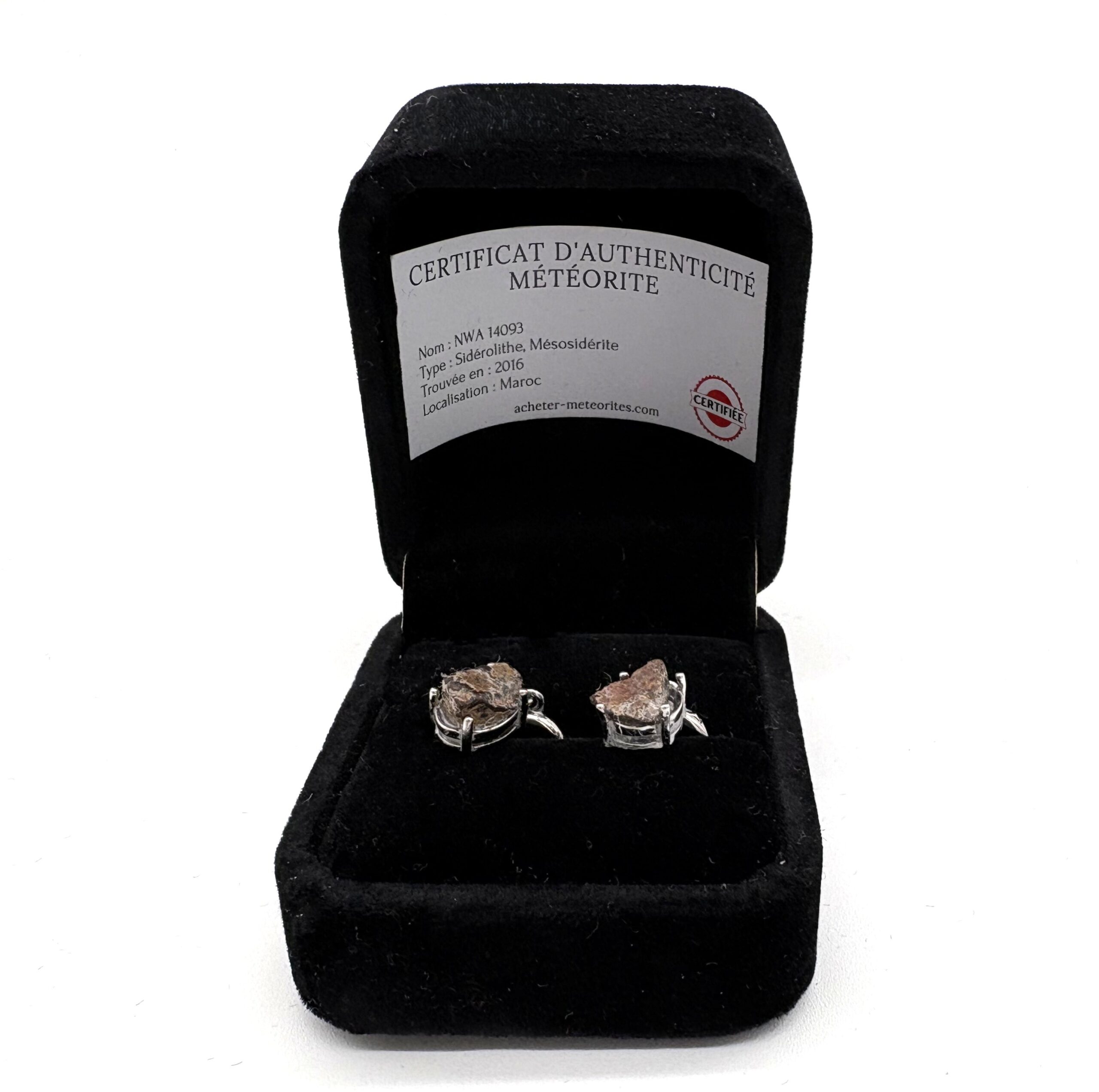 Pendientes de plata con meteorito NWA 14093