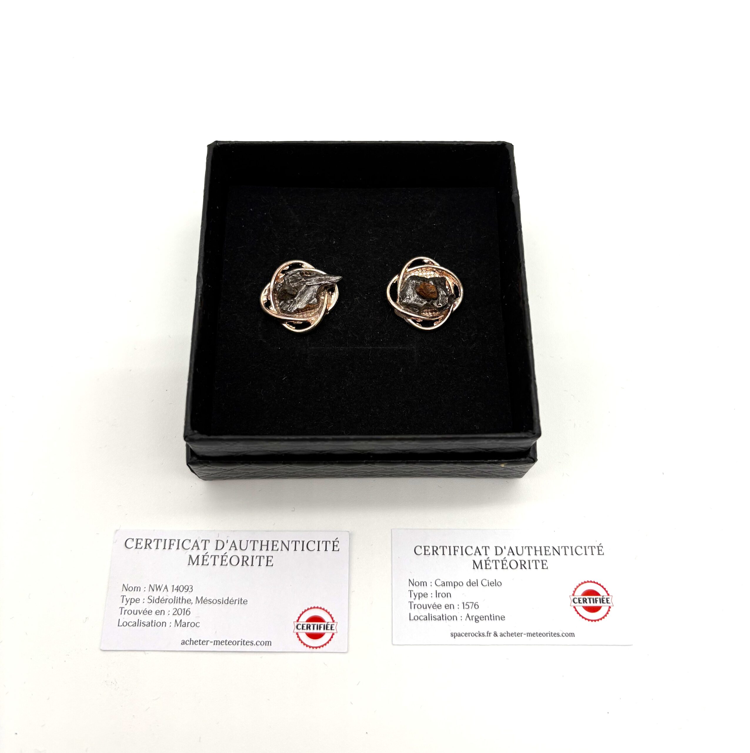 Pendientes de piedra natural - Campo del Cielo & NWA 14093 color oro rosa