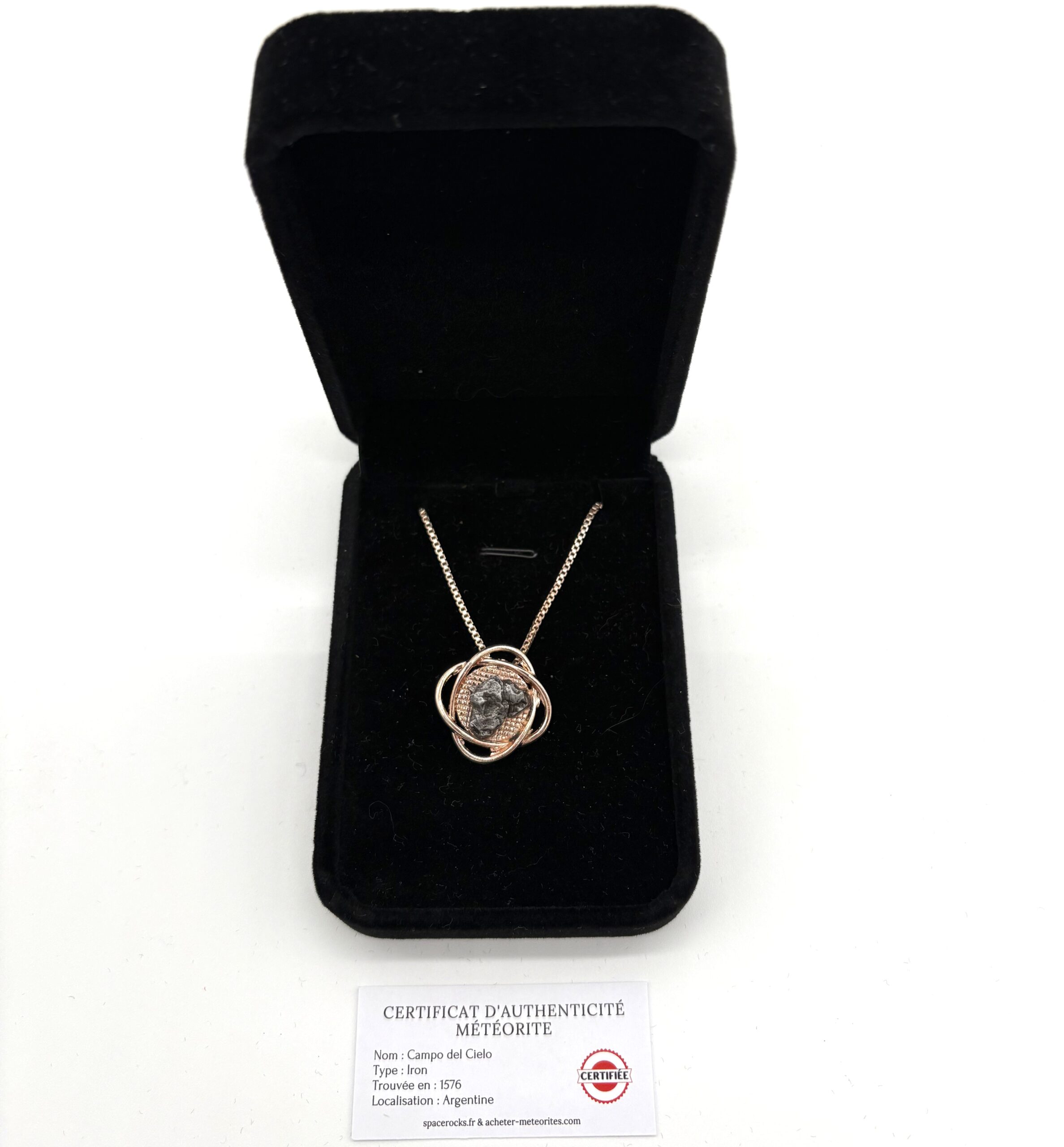 Colgante de oro rosa de diseño - motivo átomo y Campo del Cielo